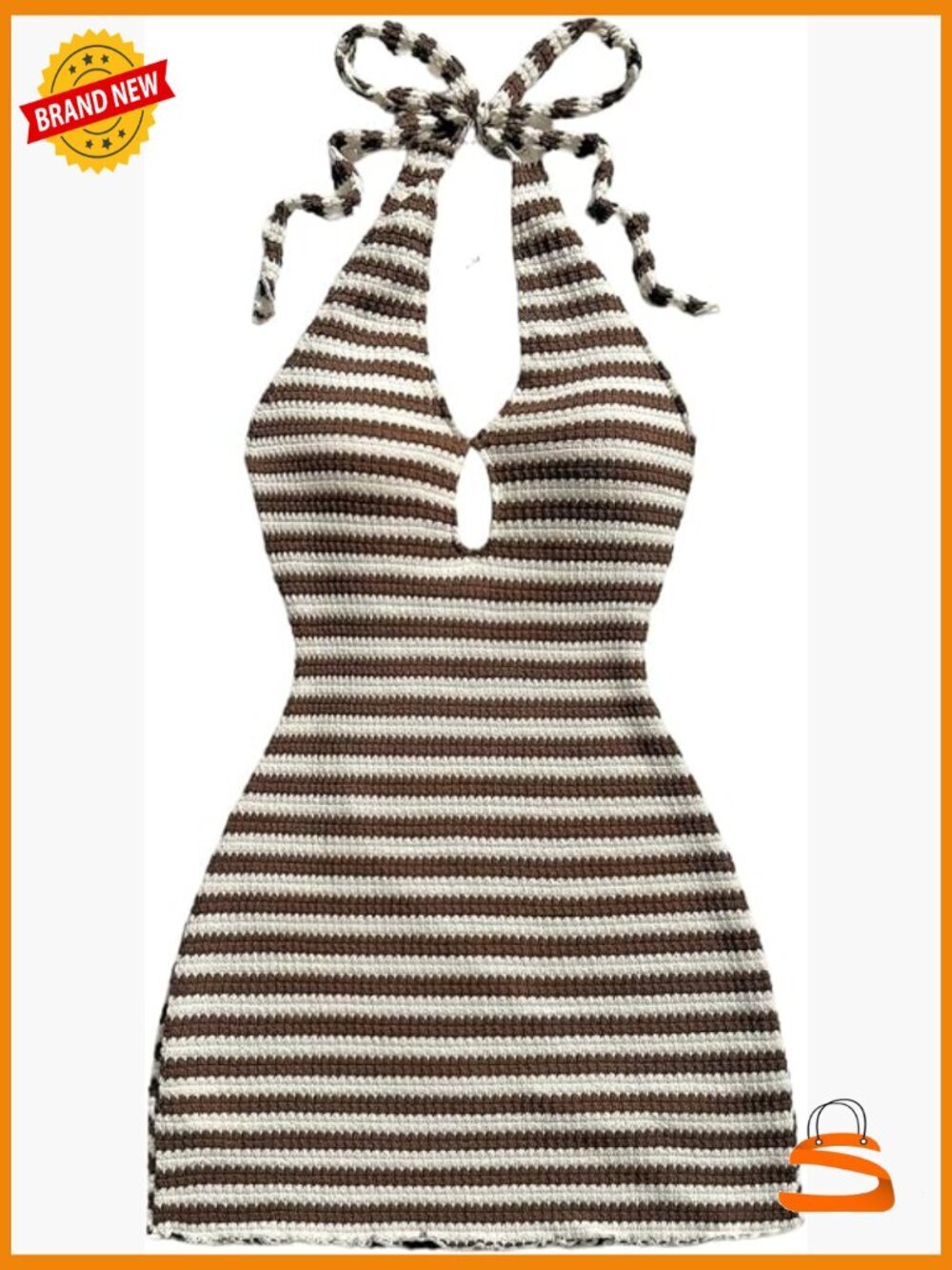 Women's Crochet Halter Knit Bubble Mini Dress Bodycon Sleeveless Backless Summer